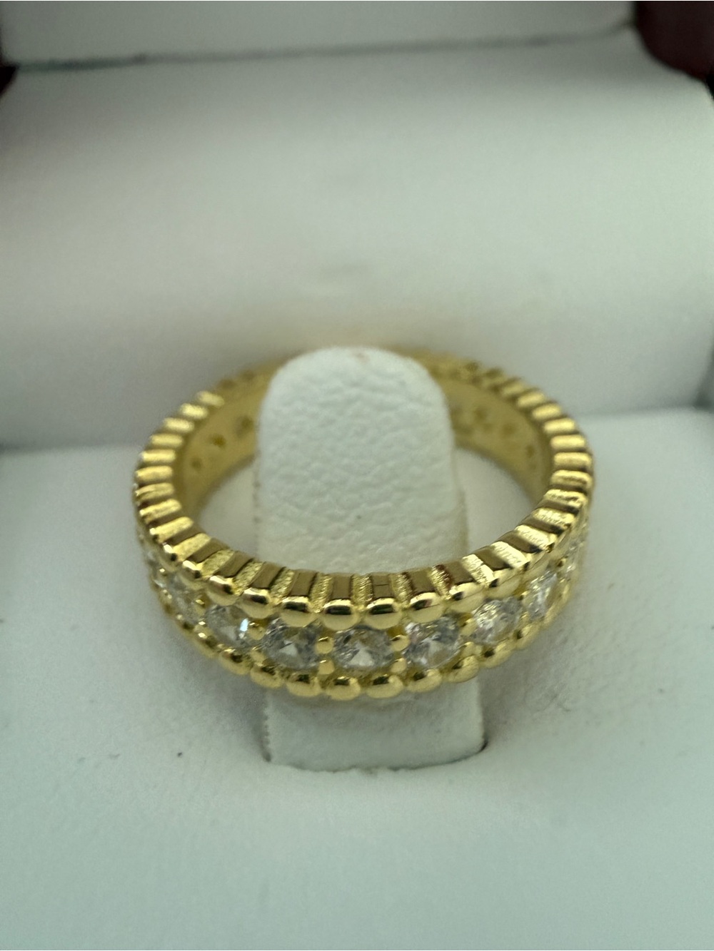 NEW Diamonique Gold Clad Sterling Silver Beaded Border Eternity Ring 5.5 - 6.0
